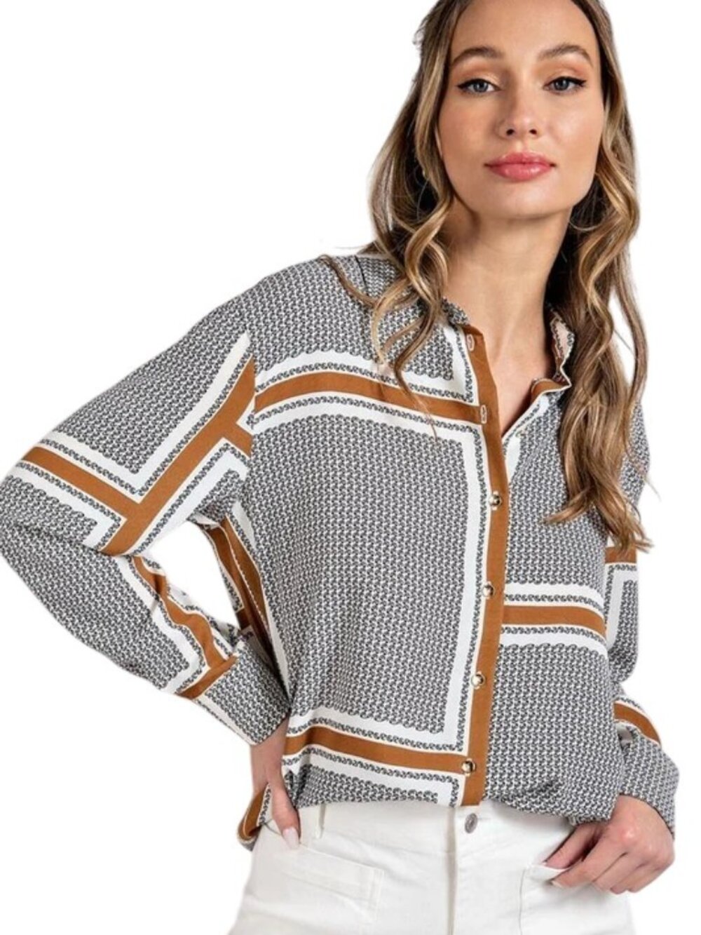 ee:some Modern Paterrned Long Sleeve Blouse